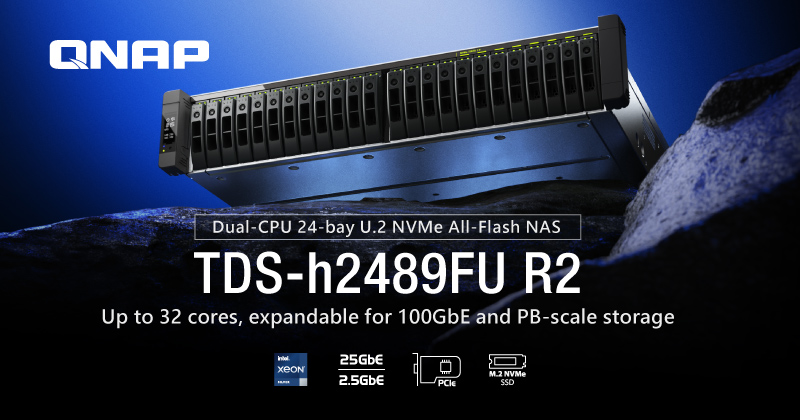 A QNAP BEMUTATJA A TDS-H2489FU R2-T: A ZÁSZLÓSHAJÓ, 24 LEMEZES, KÉTPROCESSZOROS U.2 NVME ALL-FLASH NAS RENDKÍVÜLI TELJESÍTMÉNYT NYÚJT A KRITIKUS VÁLLALATI ALKALMAZÁSOKHOZ slide